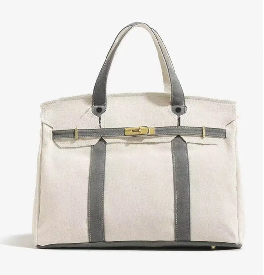 2026 New Arrival Canvas Tote Bag for Women Luxurious Niche Design Color-Blocked Handbag Spacious Commuter Tote Versatile Everyday Bag with Intentional Distressed Look & Lightweight Material