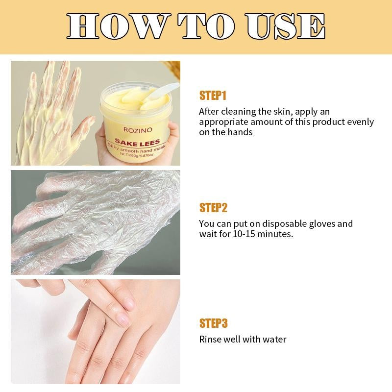ROZINO Sake Lees Silk Smooth Hand Mask - Intensive Nourishing Moisturizing Silky Finish - 280g/9.876oz - Pampering Experience for Hands Nail Soothing & Hydrating