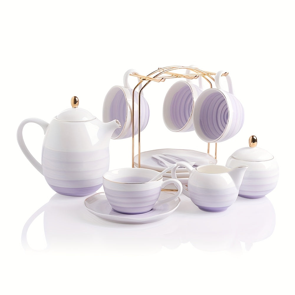 Sweejar Porcelain Tea Sets, 8oz Cups & Saucer Service for 4, Teapot Sugar Bowl Cream Pitcher Teaspoons And Tea Strainer for Adult Tea Coffee Afternoon Party