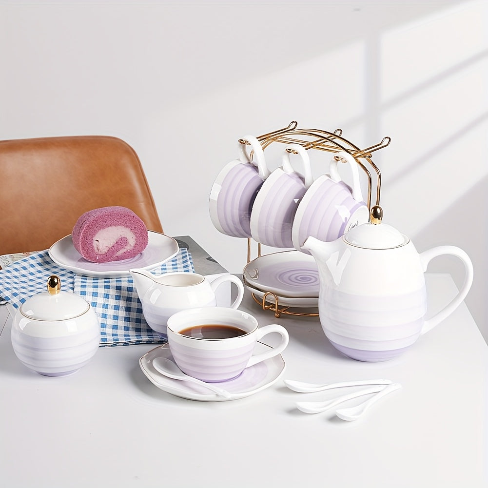 Sweejar Porcelain Tea Sets, 8oz Cups & Saucer Service for 4, Teapot Sugar Bowl Cream Pitcher Teaspoons And Tea Strainer for Adult Tea Coffee Afternoon Party