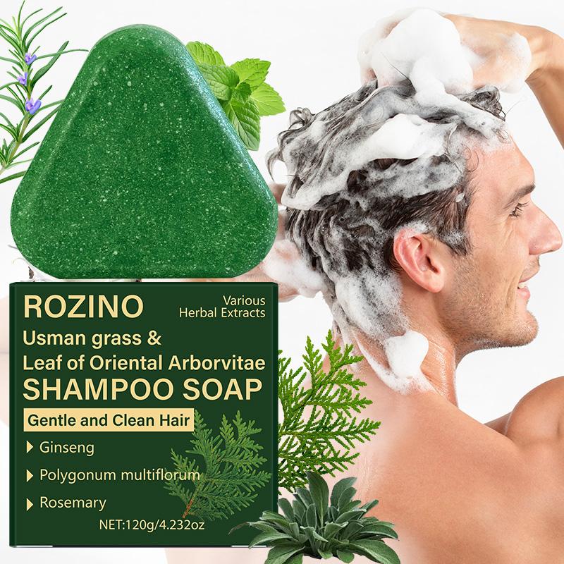 ROZINO Usman Grass & Leaf of Oriental Arborvitae Shampoo Soap Bar for Hair Growth & Gray Hair Reversal - Natural Thinning Hair Loss Treatment with Ginseng Polygonum Multiflorum Rosemary