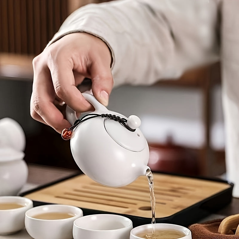 White Heat Resistant Ceramic Tea Set with 1 Teapot and 4 Cups, Kung Fu Portable Travel Outdoor Minimalist Office Japanese Style Tea Cup