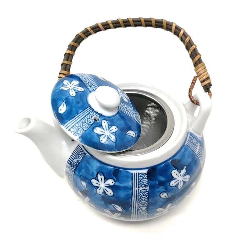Chinese Japanese Porcelain Tea Set with Blue Flower Design, Handmade Traditional Tea Ceremony Set with Teapot and 4 Teacups