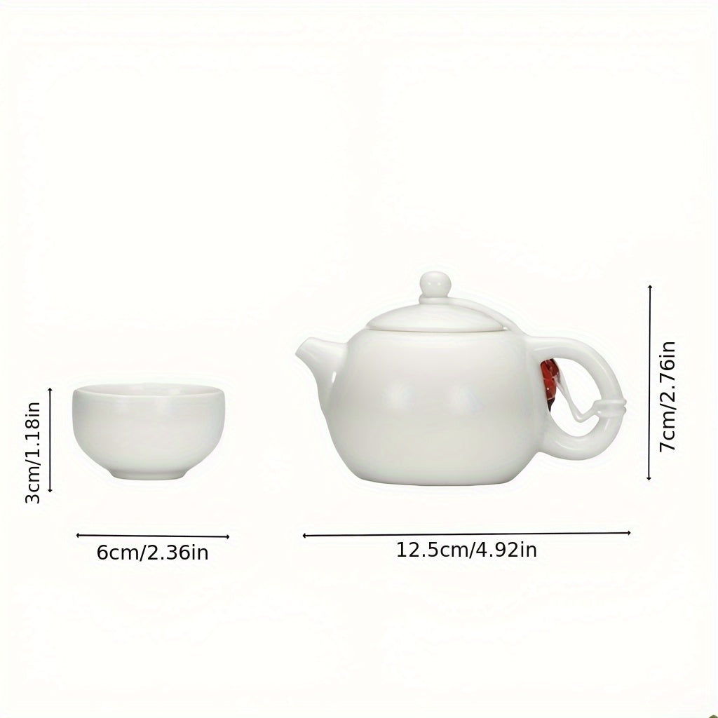 White Heat Resistant Ceramic Tea Set with 1 Teapot and 4 Cups, Kung Fu Portable Travel Outdoor Minimalist Office Japanese Style Tea Cup