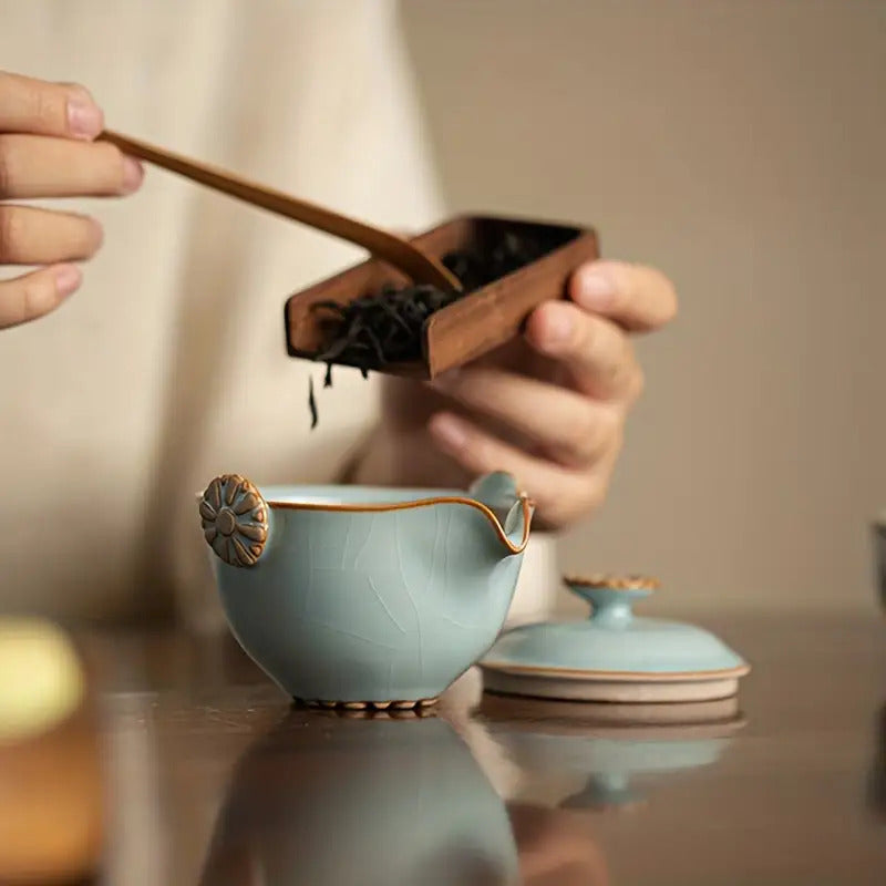 1 Set Portable Travel Tea Set, Outdoor Travel Tea Set, 1 Pot 3 Cups, Teapot, Teacups, Chinese Kung Fu Tea Set, Ceramic Quick Tea Cup, Special Craft High Temperature Production, Ru Kiln Can Crack, Comes with Gift Box