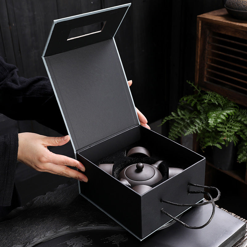 5pcs High-End Purple Sand Tea Set | Full Set of Household Purple Clay Pots, Teacups, Simple Kung Fu Ceramic Tea Set, Made of Earthenware