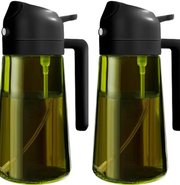 2 Count 2 in 1 Oil Sprayer for Cooking 16oz/470ml Light-Blocking Dark , Olive Oil Dispenser Bottle for Kitchen, Premium Dark Green Glass Oil Bottle, Food-Grade Oil Mister for Air Fryer, BBQ