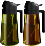 2 Count 2 in 1 Oil Sprayer for Cooking 16oz/470ml Light-Blocking Dark , Olive Oil Dispenser Bottle for Kitchen, Premium Dark Green Glass Oil Bottle, Food-Grade Oil Mister for Air Fryer, BBQ