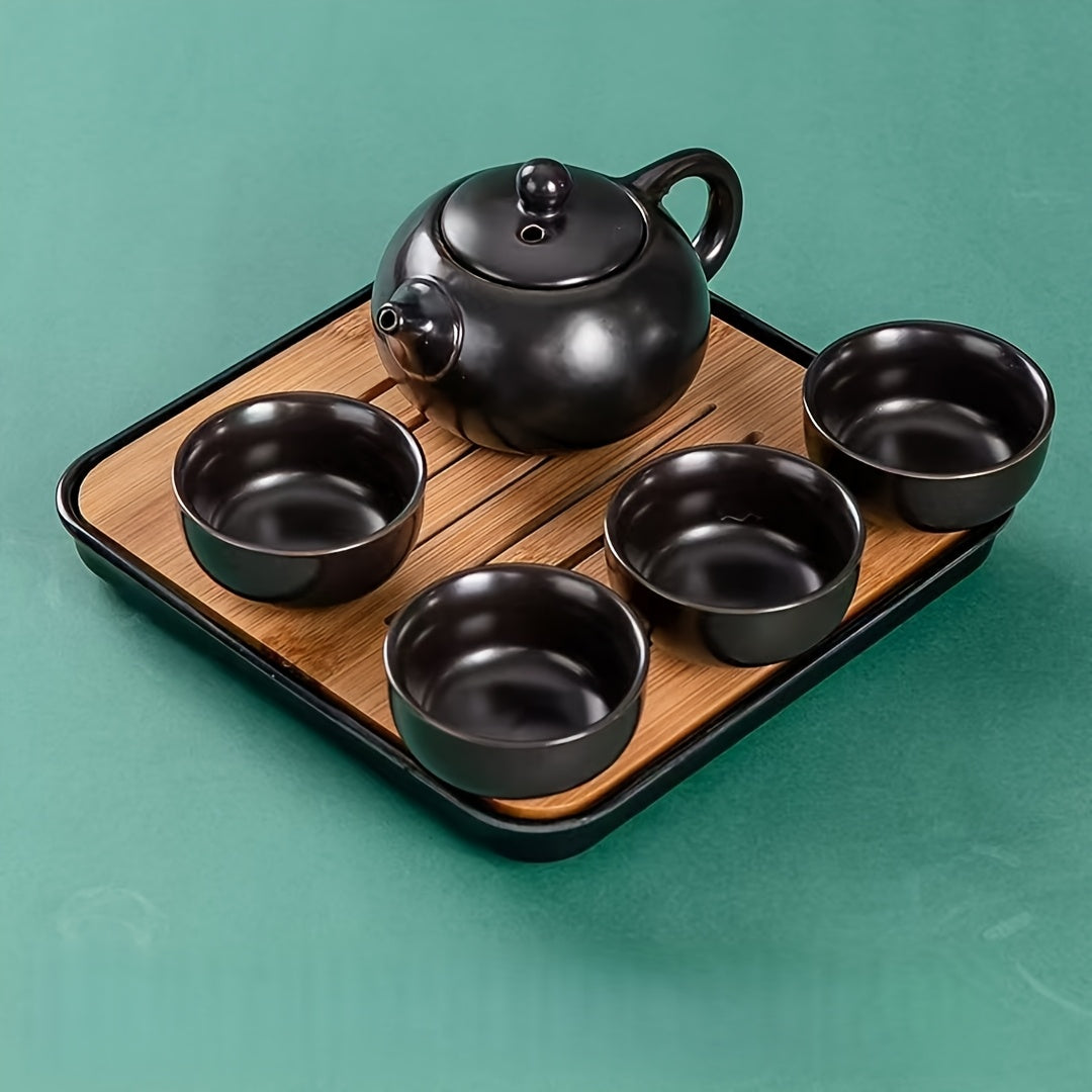 White Heat Resistant Ceramic Tea Set with 1 Teapot and 4 Cups, Kung Fu Portable Travel Outdoor Minimalist Office Japanese Style Tea Cup