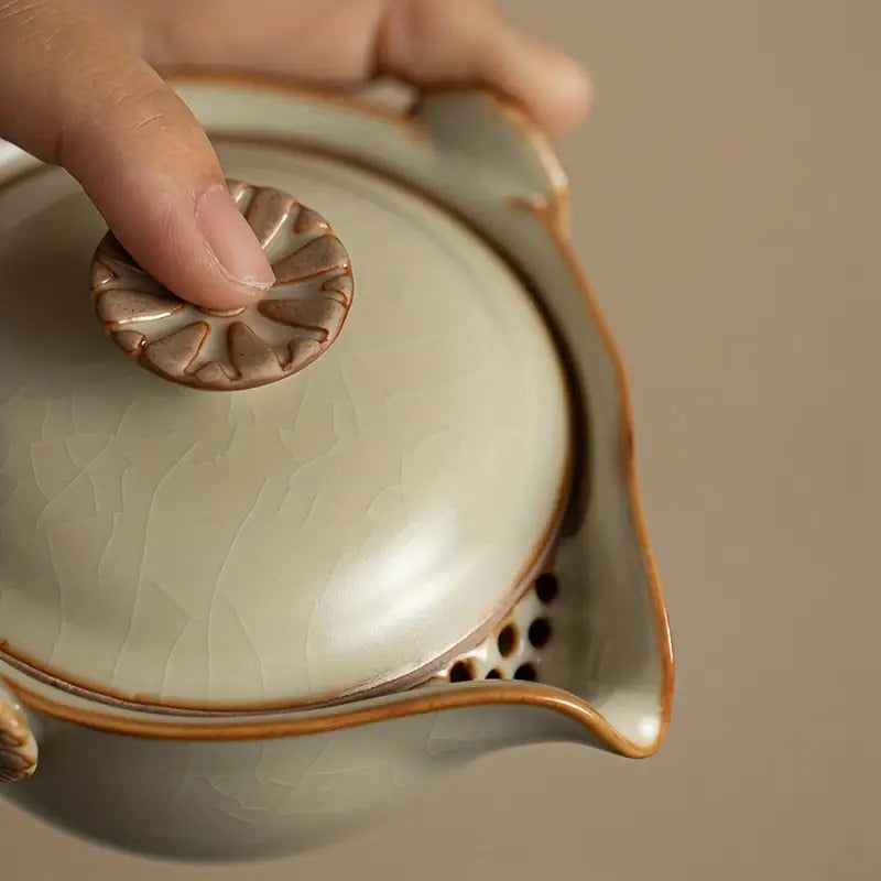 1 Set Portable Travel Tea Set, Outdoor Travel Tea Set, 1 Pot 3 Cups, Teapot, Teacups, Chinese Kung Fu Tea Set, Ceramic Quick Tea Cup, Special Craft High Temperature Production, Ru Kiln Can Crack, Comes with Gift Box