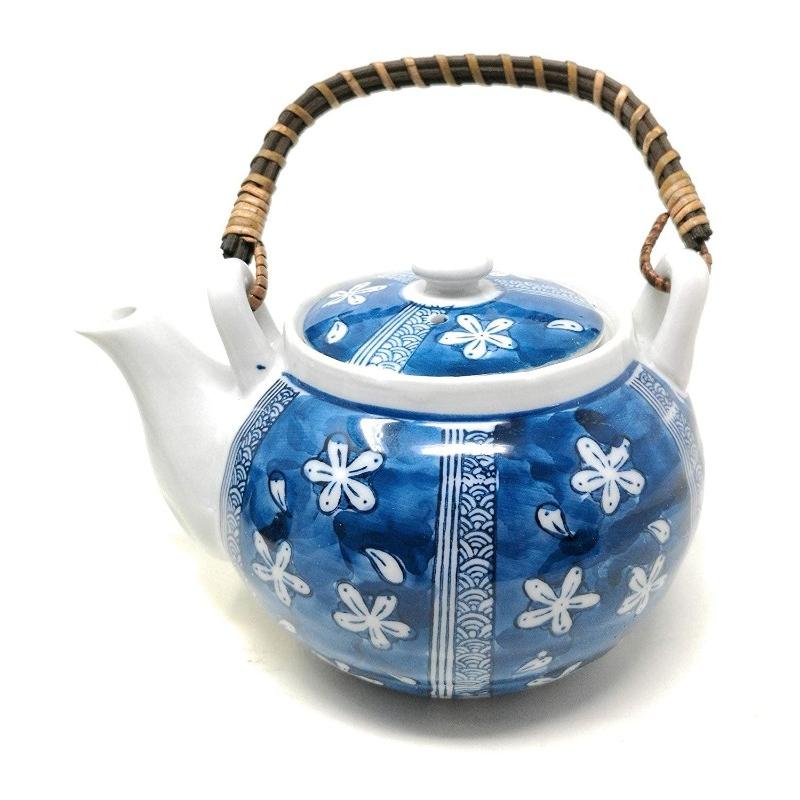 Chinese Japanese Porcelain Tea Set with Blue Flower Design, Handmade Traditional Tea Ceremony Set with Teapot and 4 Teacups