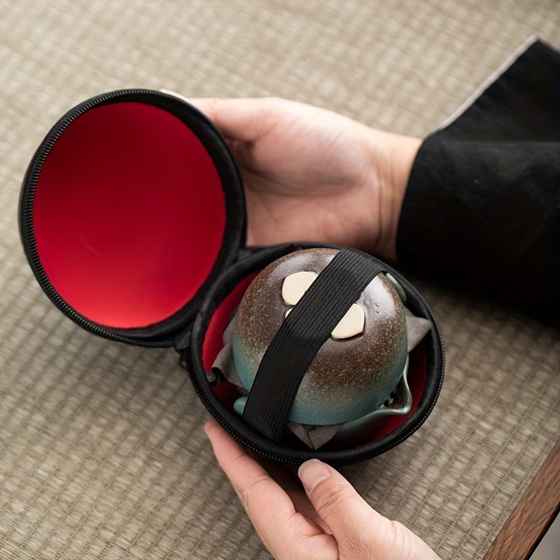 One Pot and Two Cup Set Box, Including Carrying Bag, Peacock Green Color, Portable Travel Tea Set, Outdoor Travel Single Tea Set, Simple Teapot Camping Fast Cup, Carry-on Cup Travel Tea Cup