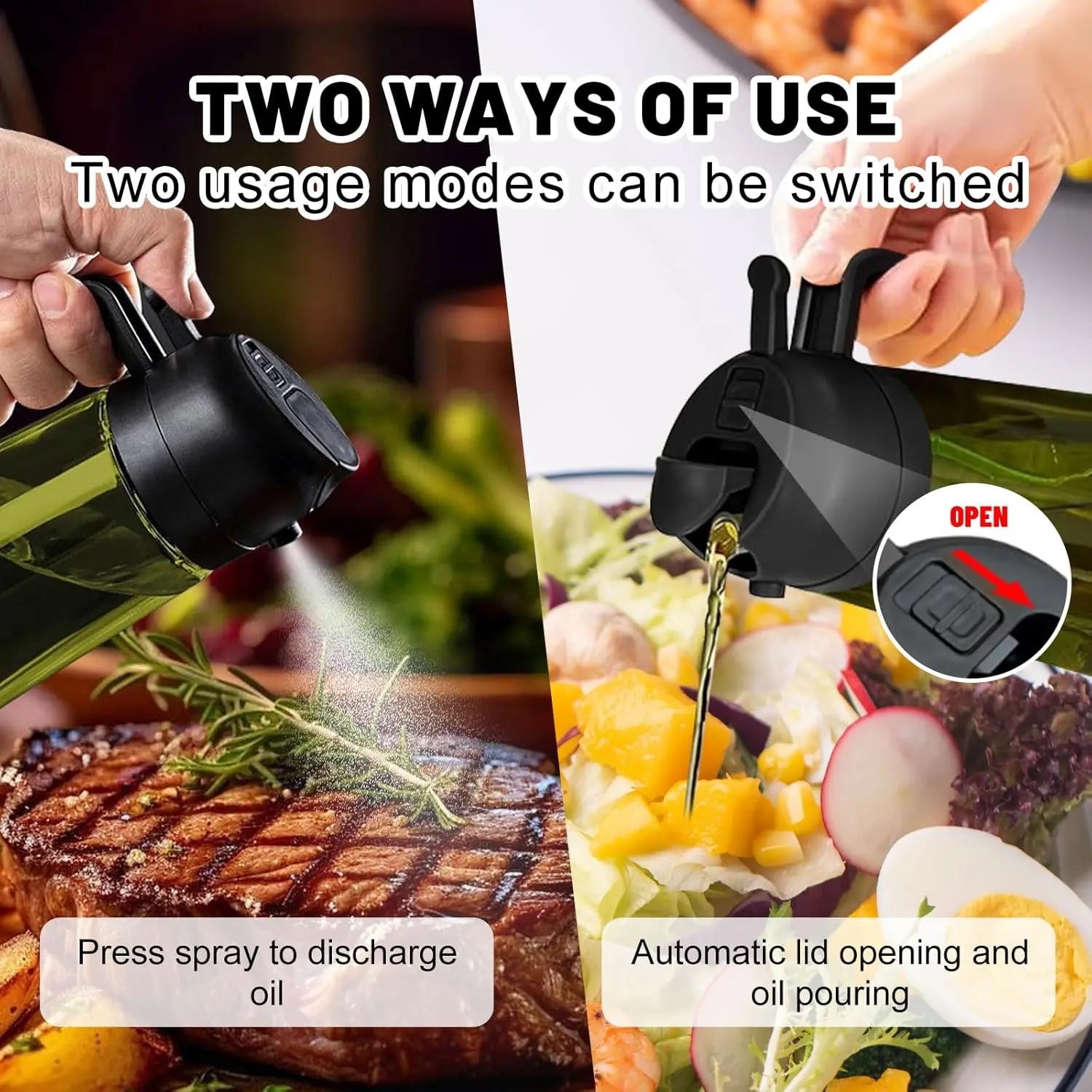 2 Count 2 in 1 Oil Sprayer for Cooking 16oz/470ml Light-Blocking Dark , Olive Oil Dispenser Bottle for Kitchen, Premium Dark Green Glass Oil Bottle, Food-Grade Oil Mister for Air Fryer, BBQ
