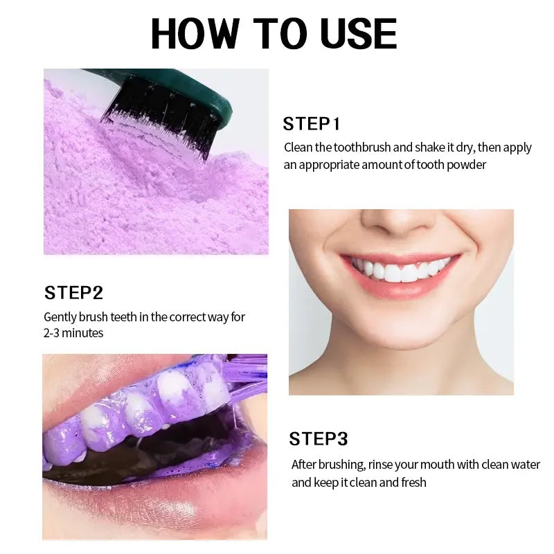 ROZINO 9D Snow Purple Cleaning Teeth Powder - Gentle Non-Irritating Formula for Fresh Breath & Strong Teeth Gums - 80g Single Item