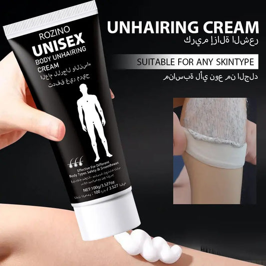 ROZINO Unisex Body Hair Removal Cream - Painless Soothing Formula for Chest Back Legs Arms & Underarms - Long Lasting Results - Versatile Application for All Body Types - 100g