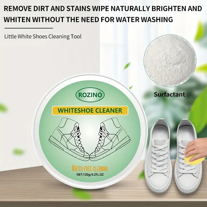 ROZINO White Shoe Cleaner with Surfactant Water-Free for Stain Removal & Brightening Anti-Pollution Dust Prevention 120g/4.2fl.oz